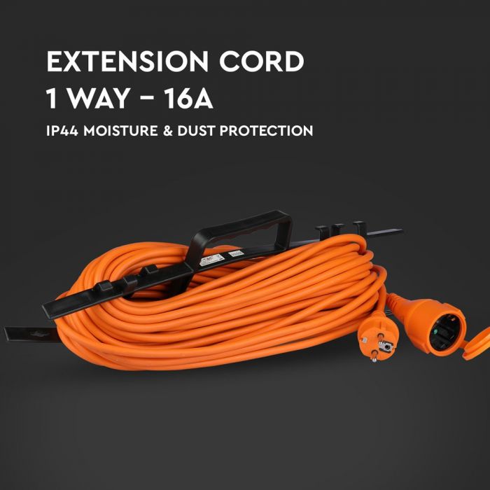 30m Extension cord, 1 socket, IP44 16A 230V 3500W, IP44, V-TAC