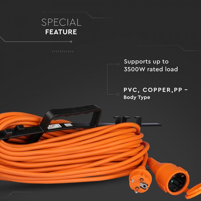 30m Extension cord, 1 socket, IP44 16A 230V 3500W, IP44, V-TAC
