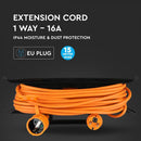 Удлинитель 15 м, 1 розетка, IP44 16A 230V 3500W, IP44, V-TAC