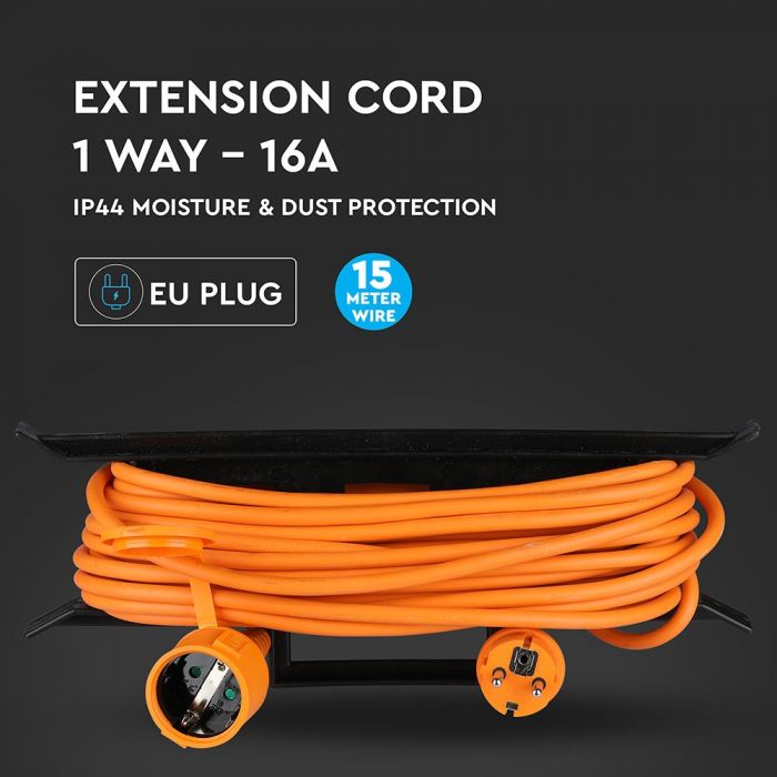 15m Extension cord, 1 socket, IP44 16A 230V 3500W, IP44, V-TAC