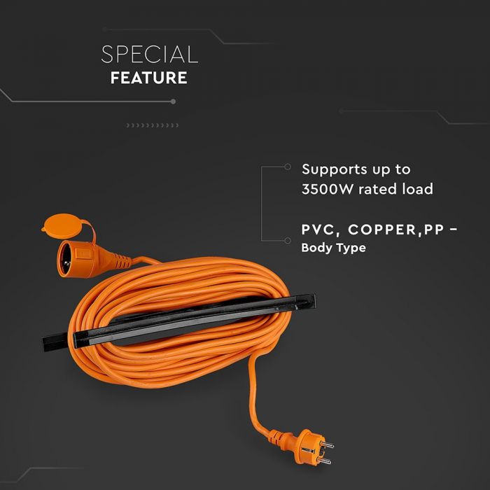 15m Extension cord, 1 socket, IP44 16A 230V 3500W, IP44, V-TAC