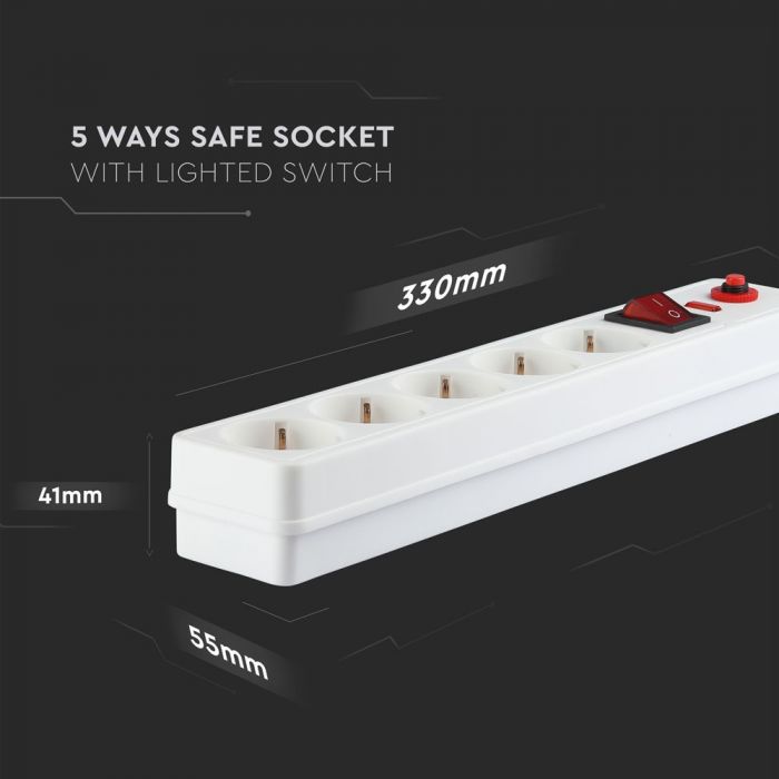1.4m Pagarinātājs-sadalītājs 5 ligzdas IP20 16A 250V 3680W, V-TAC