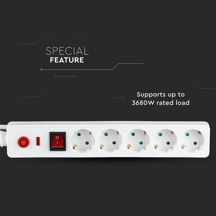 1.4m Pagarinātājs-sadalītājs 5 ligzdas IP20 16A 250V 3680W, V-TAC