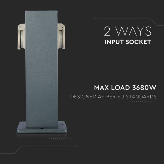 V-TAC Schuko jaotur 2 pistikupesaga, 2x16A, IP44, tumehall, Max 3680W