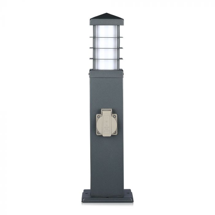 V-TAC dārza laterna ar divvirzienu kontaktligzdu, 2x16A, IP44, atbalsta LED spuldzes līdz 13W (spuldze nav iekļauta komplektā), tumši pelēks