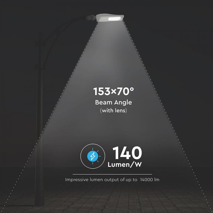 100W (14000Lm) 140Lm/W LED tänavavalgusti, IP65, V-TAC SAMSUNG, II klass, 5 aastat garantiid, 4000K neutraalne valge valgus.