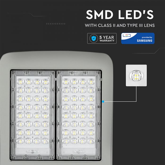 120W (16800Lm) 140Lm/W LED tänavavalgusti, IP65, V-TAC SAMSUNG, II klass, 5 aastat garantiid, neutraalne valge 4000K