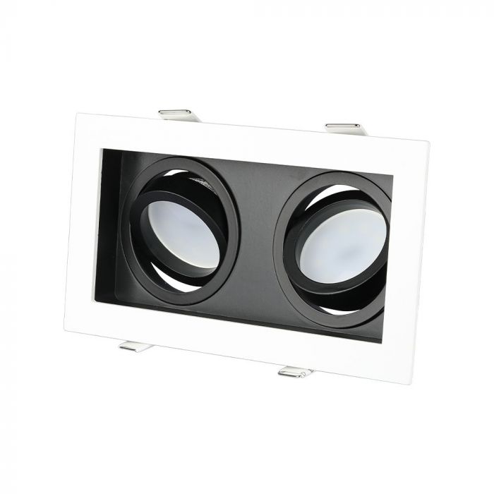 2xGU10 infälld ram/armatur, justerbar inverteringsriktning, kvadratisk, 185x100x45mm, infälld. Dimm. 175x92mm, svart/vit, V-TAC