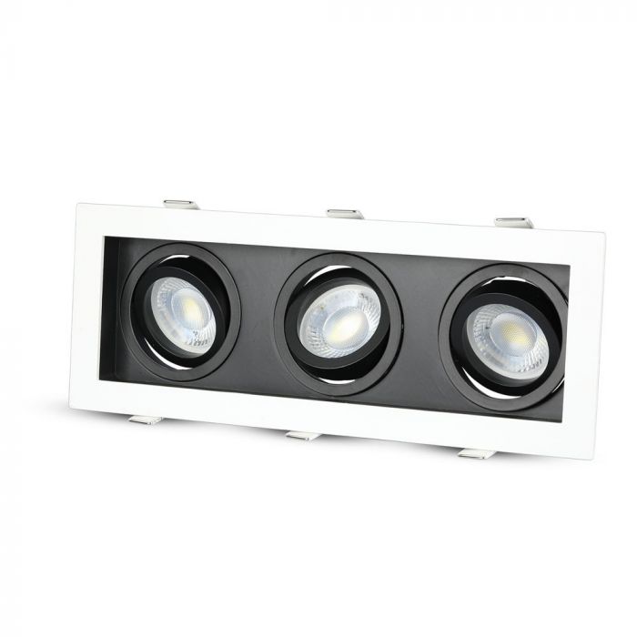 3xGU10 built-in frame/fixture, IP20, square shape, aluminum, black/white, V-TAC