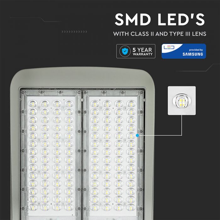 150W (21000Lm) 140Lm/W LED tänavavalgusti, IP65, V-TAC SAMSUNG, II klass, 5-aastane garantii, jaheda valge 5700K