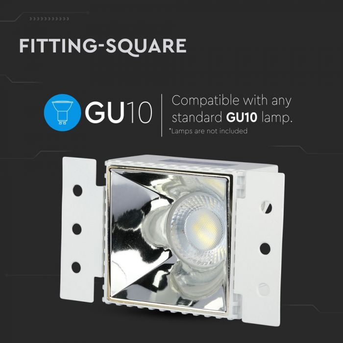 GU10 iebūvējams karkass/armatūra, IP20, kvadrāta formas, alumīnijs, balts/hroma, V-TAC