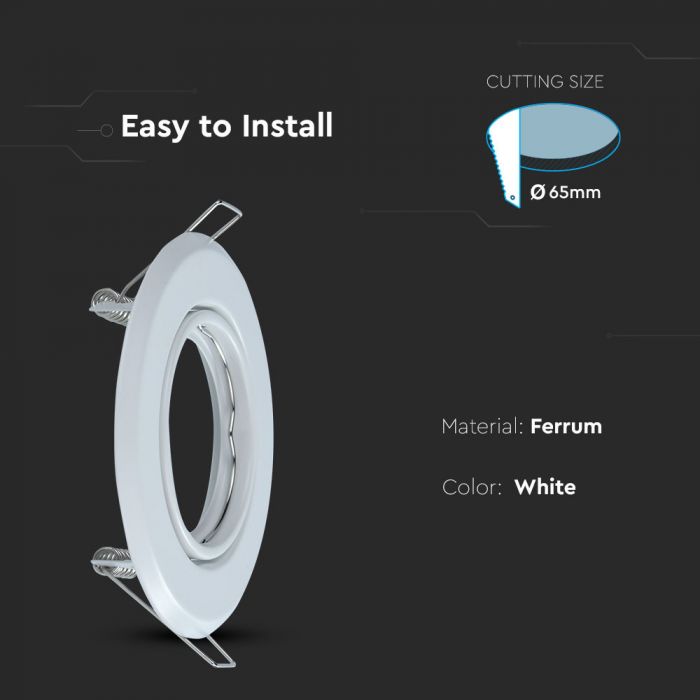 Встраиваемая рамка/светильник GU10, 2 шт, круглая форма, регулируемое направление света, Ø93X27 мм, встраиваемый Ø70 мм, белый, V-TAC