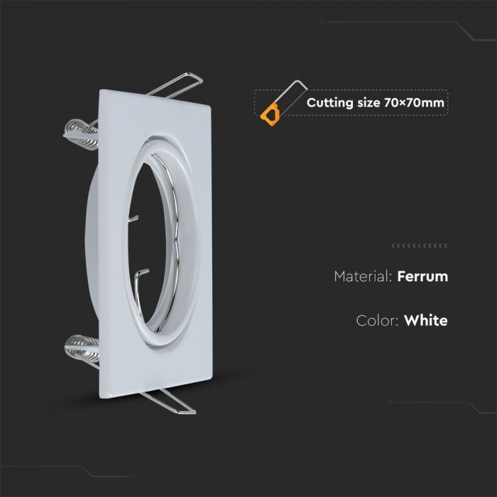 GU10 recessed frame/fixture, 2 pcs, square, adjustable light direction, 82x82X27mm, recessed. Ø70mm, white, V-TAC
