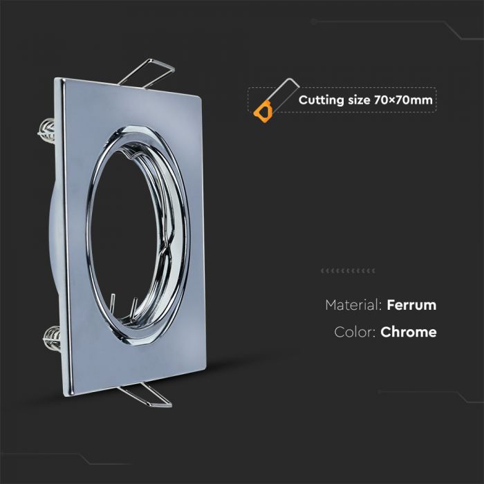 GU10 recessed frame/fixture, 2 pcs, square, adjustable light direction, 82x82X27mm, recessed. Ø70mm, chrome plated, V-TAC