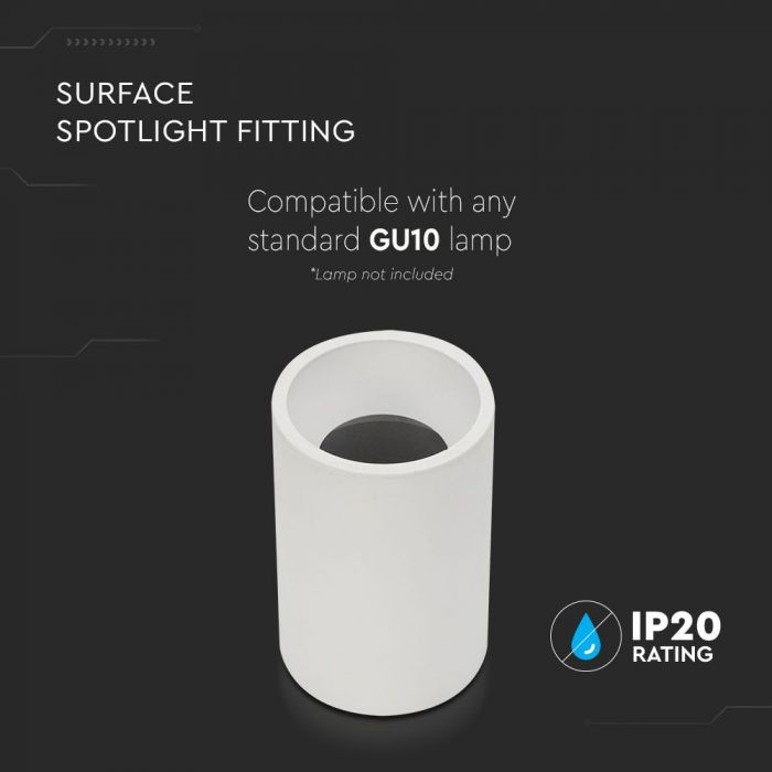 GU10 Glödlampshus, vit, V-TAC, 70 x 107 mm, max 35W, IP20