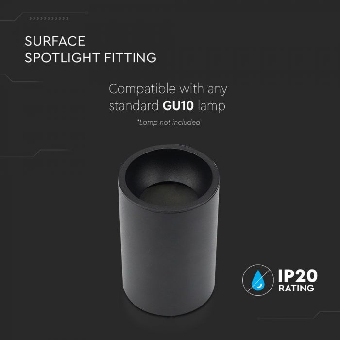 GU10 Glödlampsram, svart, V-TAC, max 35W, IP20