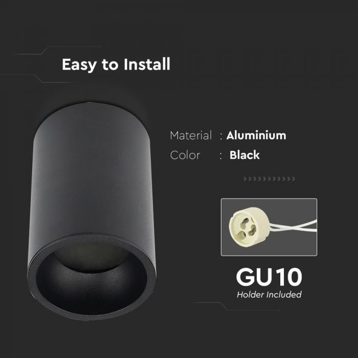 GU10 Glödlampsram, svart, V-TAC, max 35W, IP20