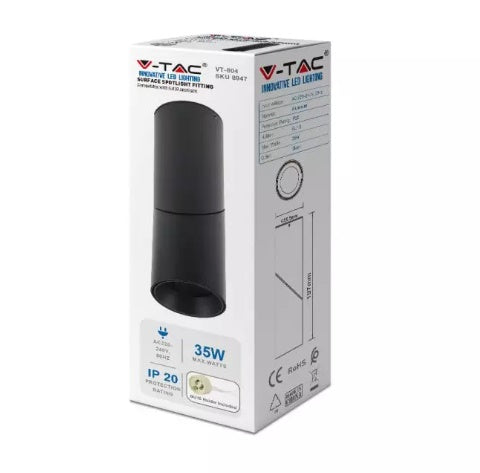 GU10 Laepealne valgusti, must, 197 x Ø59,5 mm, Max 35W, V-TAC