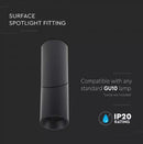 GU10 Laepealne valgusti, must, 197 x Ø59,5 mm, Max 35W, V-TAC