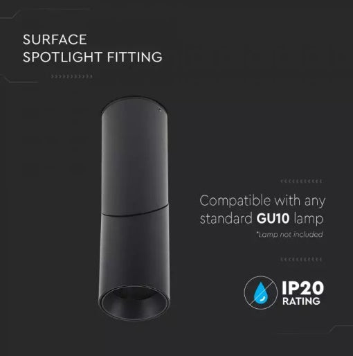 GU10 Virsapmetuma karkass stiprināšanai pie griestiem, melns,  197 x Ø59.5 mm, Max 35W, V-TAC