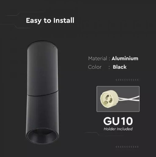 GU10 Virsapmetuma karkass stiprināšanai pie griestiem, melns,  197 x Ø59.5 mm, Max 35W, V-TAC