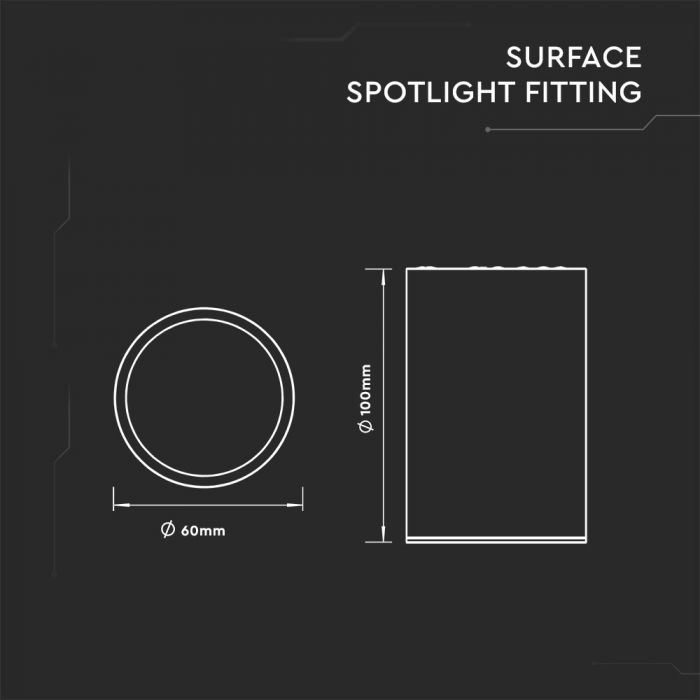 GU10 bulb frame, round, white, Ø60 x 100mm, max35W, IP20, V-TAC