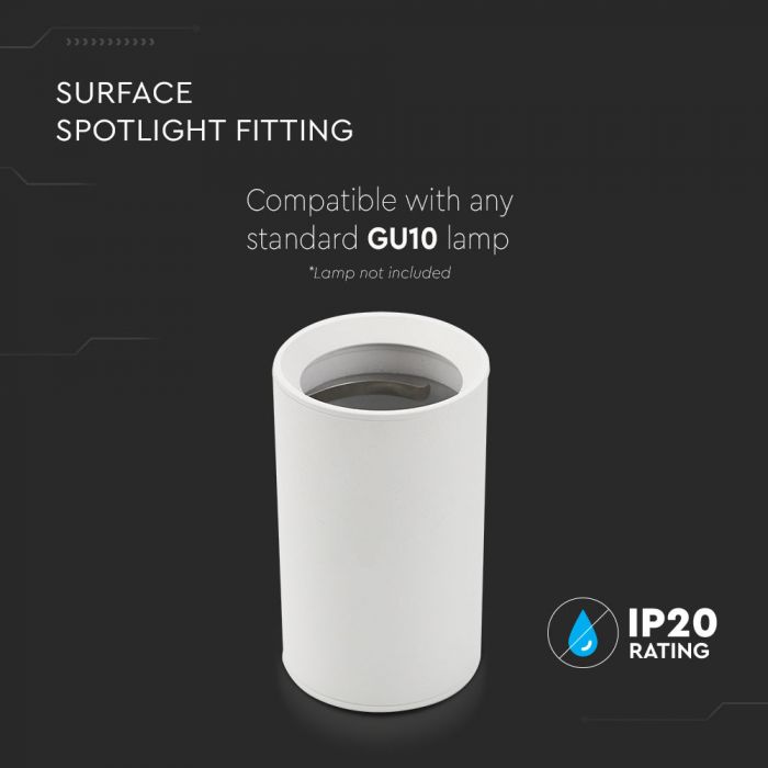 GU10 bulb frame, round, white, Ø60 x 100mm, max35W, IP20, V-TAC