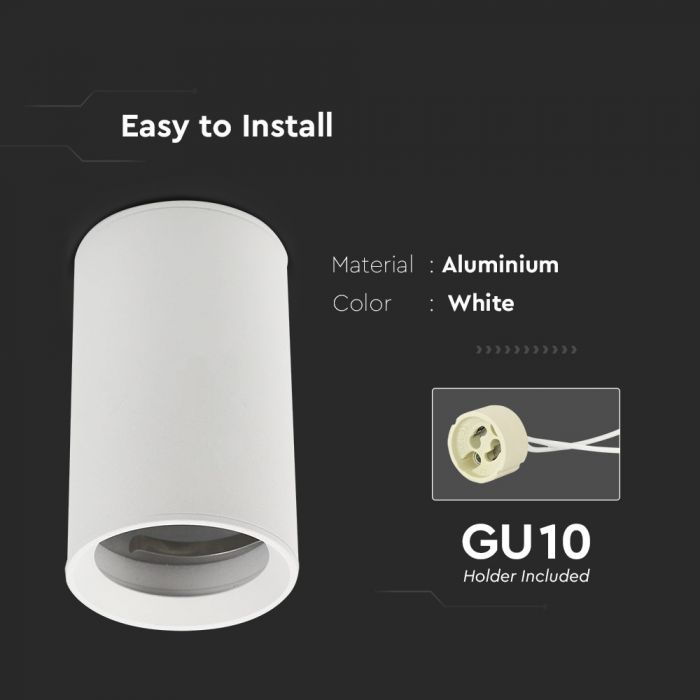 GU10 bulb frame, round, white, Ø60 x 100mm, max35W, IP20, V-TAC