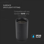 Рамка для лампы GU10, круглая, черная, Ø60 x 100 мм, max35 Вт, IP20, V-TAC