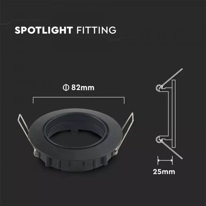 GU10 recessed frame/fixture, round, adjustable lighting angle, Ø82X25 mm, recessed Ø74 mm, black, V-TAC