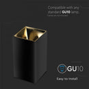 GU10 infälld ram/armatur, IP20, fyrkantig, svart/guld, 74 x 74 x 140 mm, max 35W, V-TAC