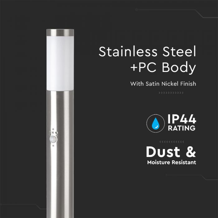 V-TAC utanpåliggande armatur med PIR-sensor och 1xE27 LED-lampa (glödlampa ingår ej), satin nickel, IP44