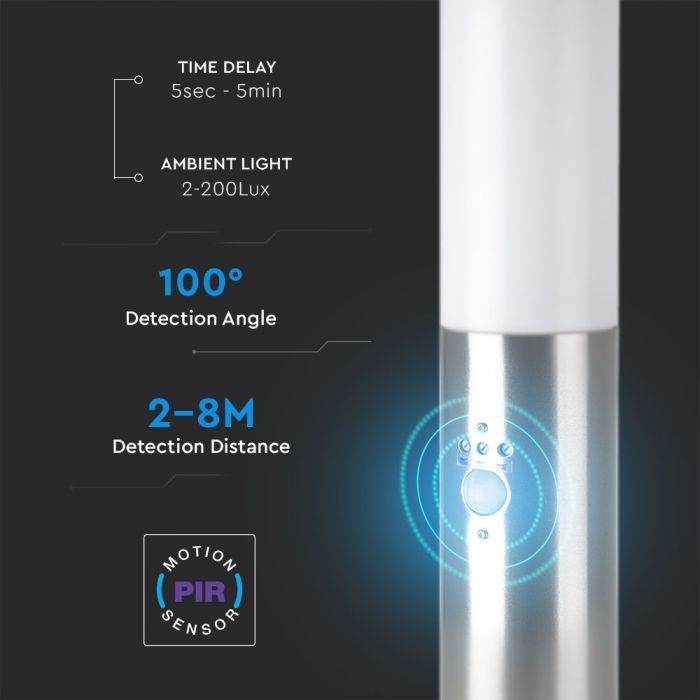 V-TAC utanpåliggande armatur med rörelsesensor, 1xE27 LED-lampa (glödlampa ingår ej), satin nickel, IP44