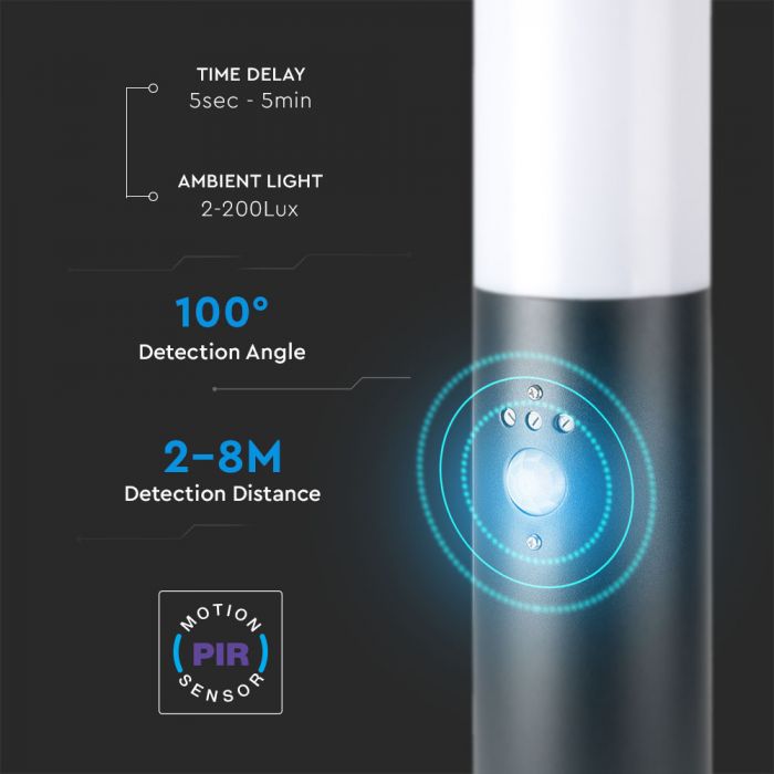 V-TAC surface-mounted luminaire frame with motion sensor, with 1xE27 LED bulb (bulb not included), grey, IP44