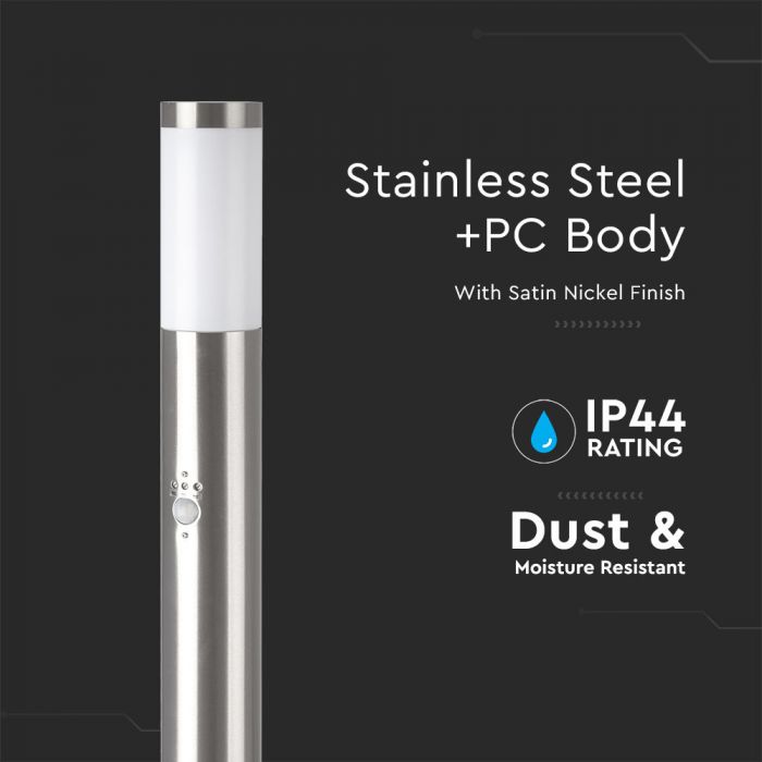 V-TAC surface-mounted luminaire with PIR sensor and 1xE27 LED bulb (bulb not included), satin nickel, IP44