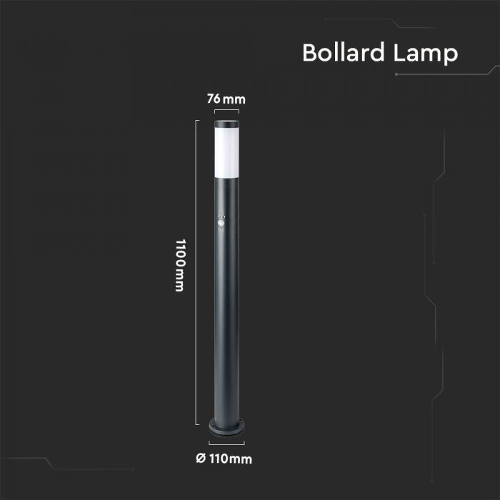 V-TAC surface-mounted lamp frame, compatible with E27, IP44, 110cm, max60W, with PIR sensor, gray