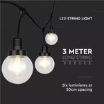 3m ‘’Vintage design’’ virtene, paredzēta 6x E27 spuldzēm, V-TAC, IP65, melna matēta, attālums starp cokoliem 0.5m x6gb, cokola diametrs 15cm, 3.63kg