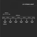 Струна 3 м ''Винтажный дизайн'', для 6 ламп E27, V-TAC, IP65, матовый черный, расстояние между цоколями 0,5 м x6gb, диаметр цоколя 25 см, 8 кг