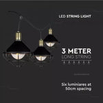 3m ‘’Vintage design’’ virtene, paredzēta 6x E27 spuldzēm, V-TAC, IP65,melna matēta, attālums starp cokoliem 0.5m x6gb, cokola diametrs 25cm, 8kg