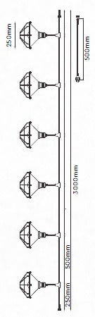 3m "Vintage design" string, intended for 6x E27 bulbs, V-TAC, IP65, gray/rose gold matte, distance between sockets 0.5m x6gb, socket diameter 25cm, 8kg