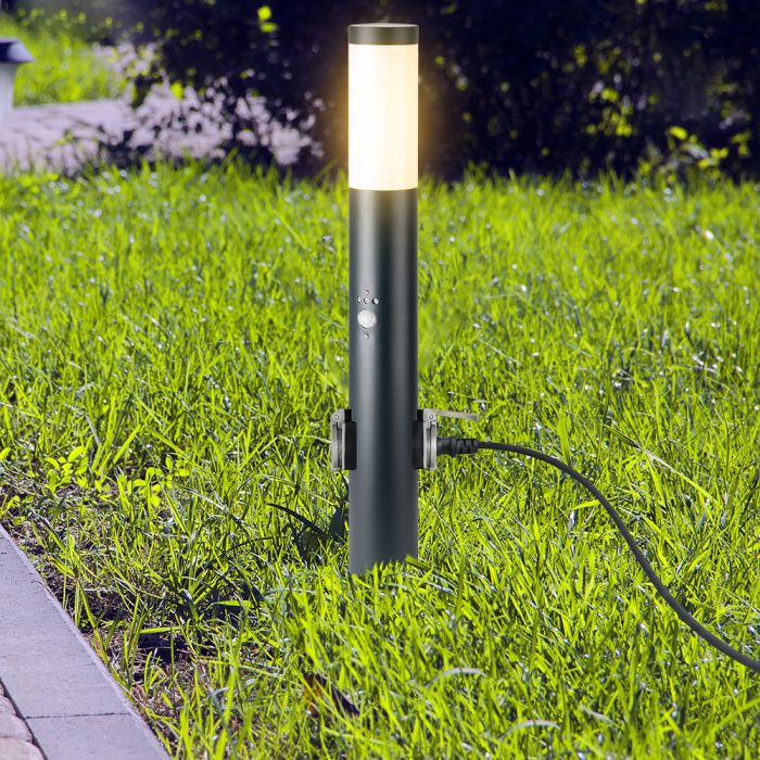 V-TAC Utanpåliggande armatur med 1xE27 LED-lampa (glödlampa ingår ej), IP44, 60cm, max60W, med PIR-sensor och sockel, grå