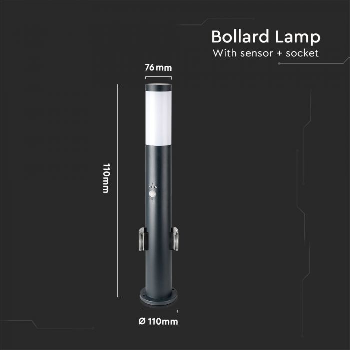V-TAC Utanpåliggande armatur med 1xE27 LED-lampa (glödlampa ingår ej), IP44, 60cm, max60W, med PIR-sensor och sockel, grå