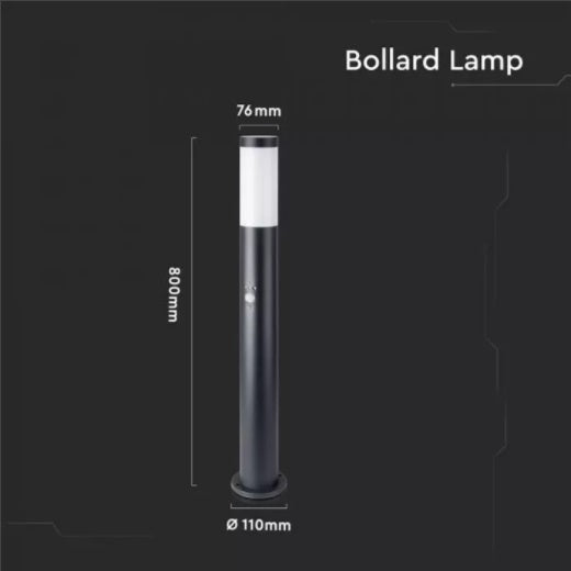 V-TAC surface-mounted lamp frame with PIR sensor, compatible with E27, IP44, 80cm, max60W, black