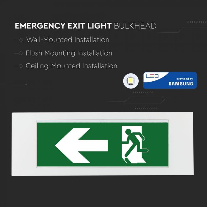 3.8W(110Lm) LED AVĀRIJAS izeja, V-TAC SAMSUNG, IP20 auksti balta gaisma 6000K