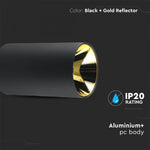 GU10 overmoulded frame/fixture, IP20, round, black/gold, Ø80x140mm, max 35W, V-TAC