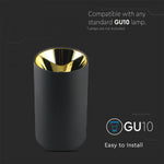 GU10 overmoulded frame/fixture, IP20, round, black/gold, Ø80x140mm, max 35W, V-TAC