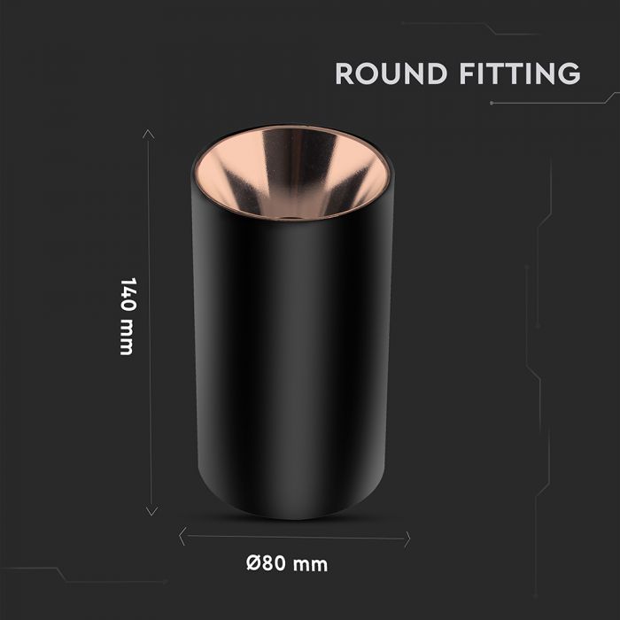 GU10 toppram/armatur, IP20, rund, svart/roséguld, Ø80x140mm, max 35W, V-TAC