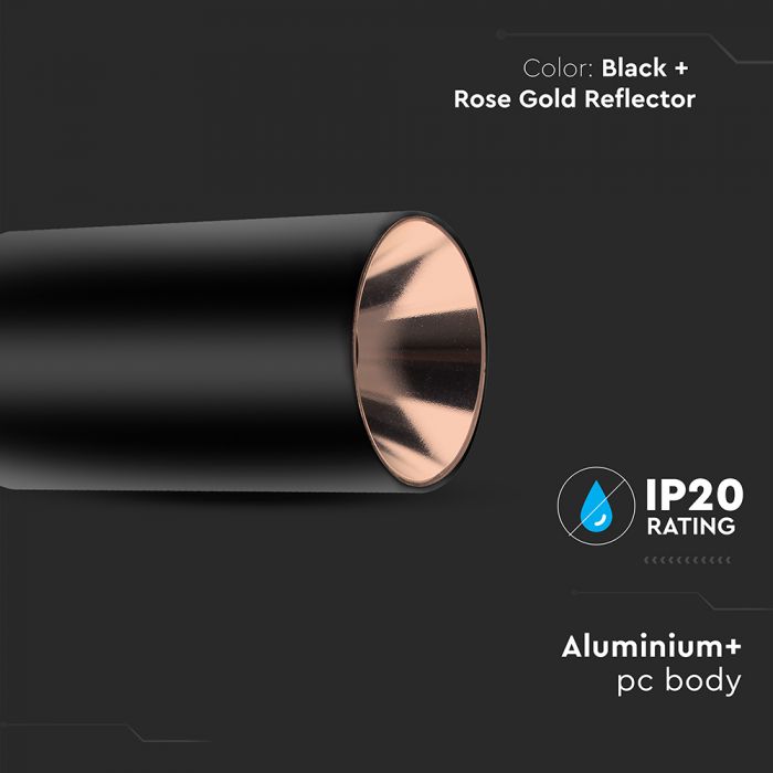 GU10 toppram/armatur, IP20, rund, svart/roséguld, Ø80x140mm, max 35W, V-TAC
