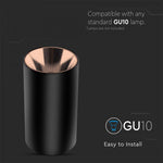 GU10 toppram/armatur, IP20, rund, svart/roséguld, Ø80x140mm, max 35W, V-TAC