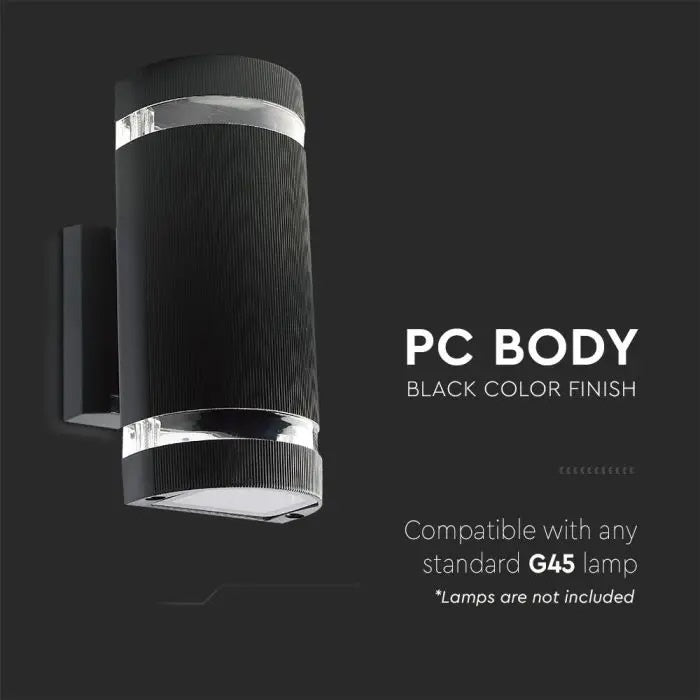 V-TAC LED-armatur med 2xE27 LED-glödlampor (glödlampor ingår ej), svart, IP44